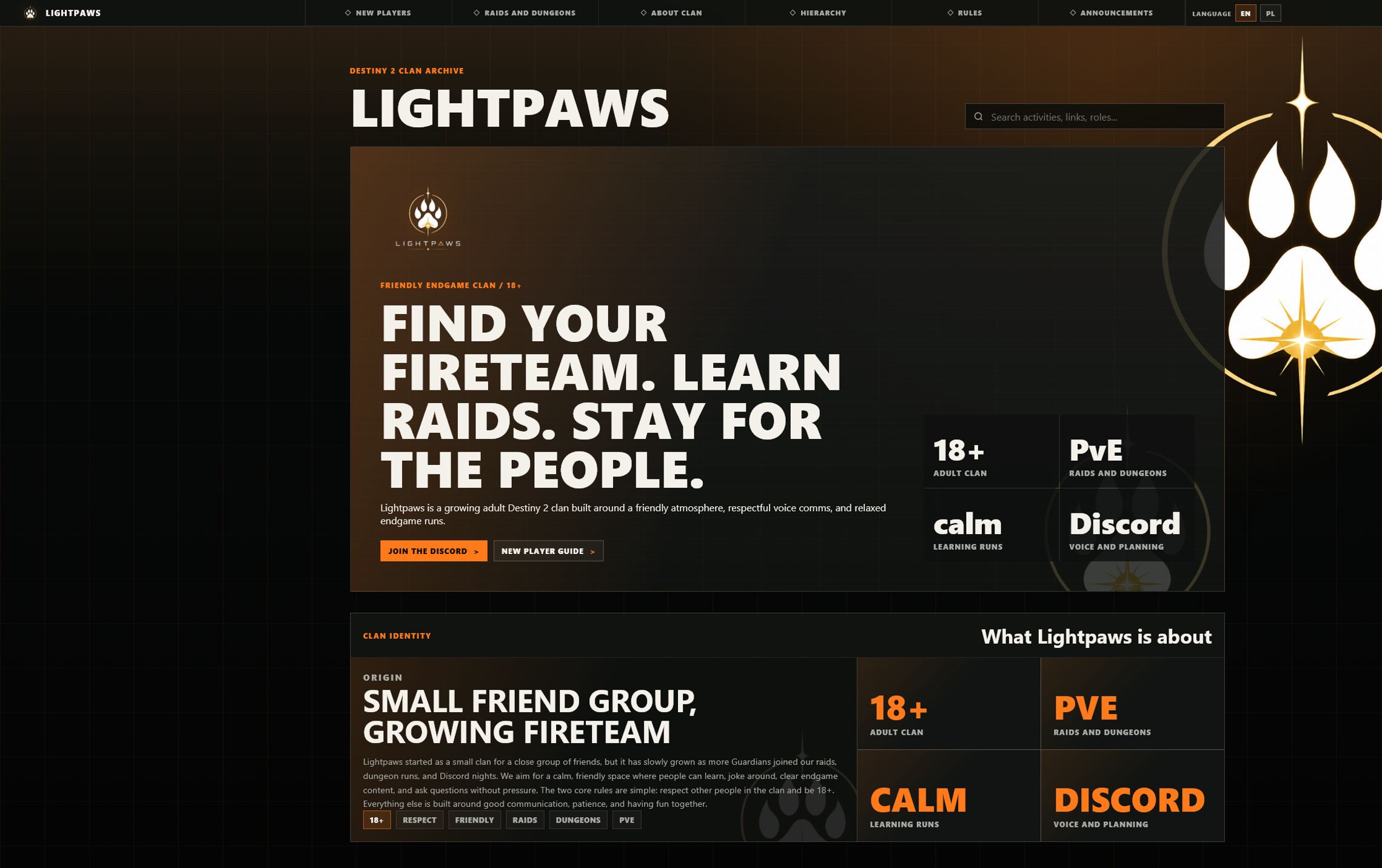 Homepage of the Light Paws Destiny 2 knowledge base.
